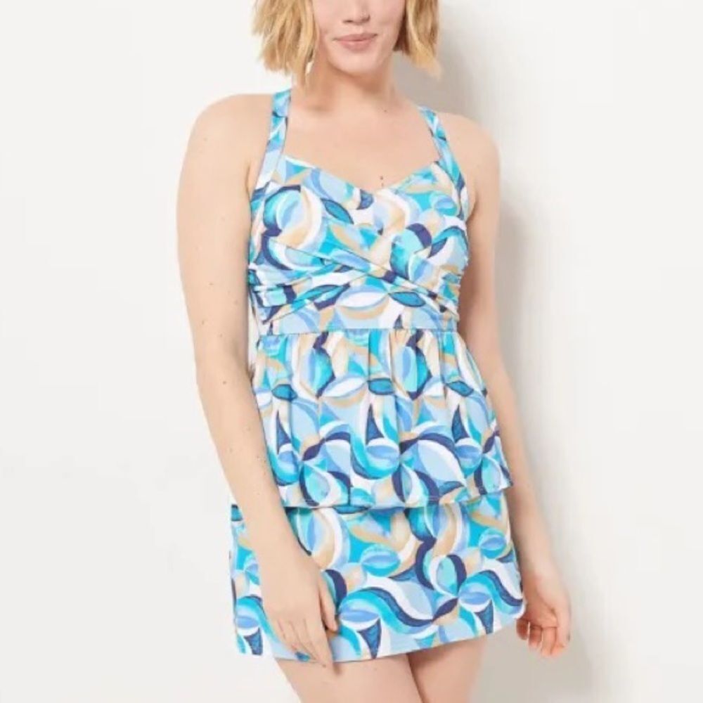 Denim & Co. Beach Twist Front Tankini with Skirt
